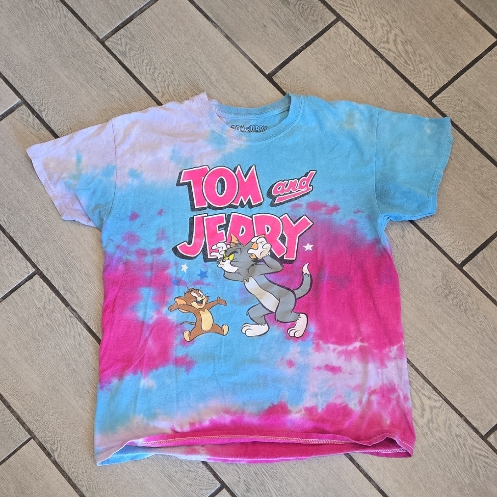 Tom and‎ Jerry Tie-Dye Short Sleeve Tee - Blue and Pink- Large m4